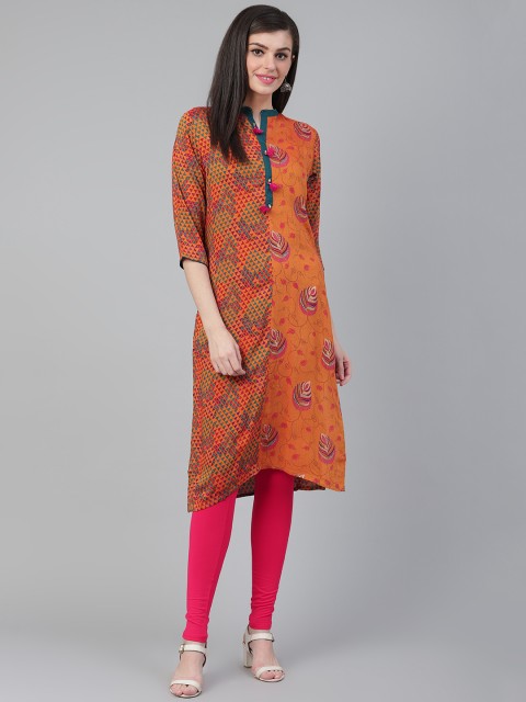 

Shree Women Rust & Pink Ethnic Printed Straight Kurta