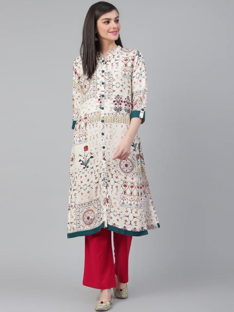 

Shree Women Off-White & Red Ethnic Printed Straight Kurta