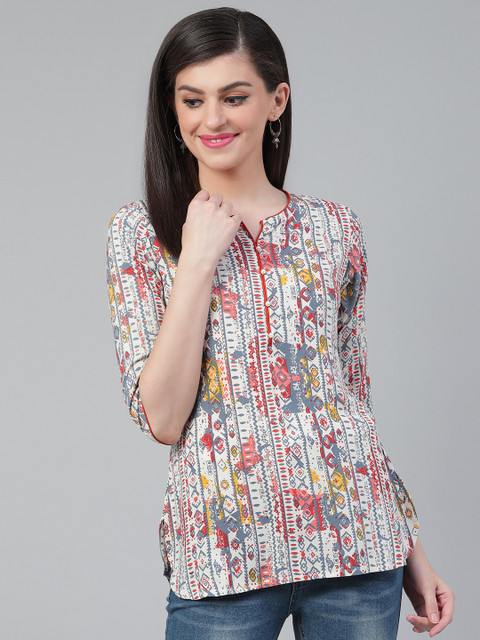 

Shree Women's Off-White & Red Liva Printed Tunic