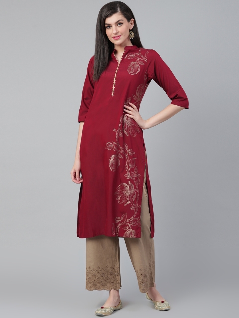 

Shree Women Maroon & Golden Printed Straight Kurta