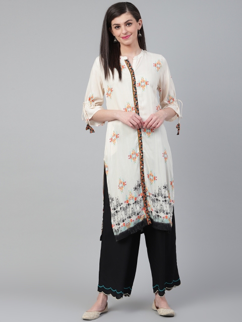 

Shree Women Off-White & Black Printed Kurta with Palazzos