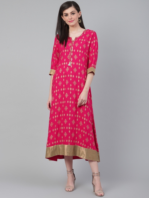 

Shree Women Pink & Golden Printed Maxi Dress