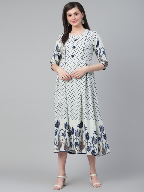 

Shree Women Off-White & Blue Printed Maxi Dress
