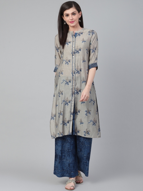 

Shree Women Grey & Navy Blue Printed Kurta with Palazzos