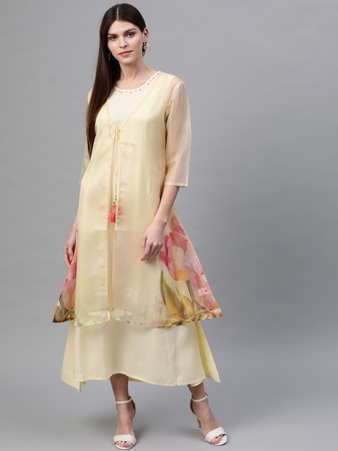 

Shree Women Cream-Coloured Solid A-Line Dress With Jacket