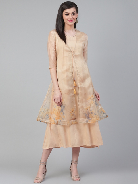 

Shree Women Beige Solid Maxi Dress With Jacket