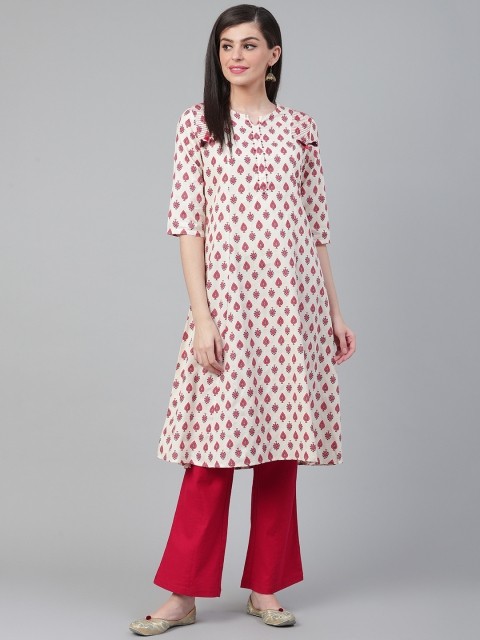 

Shree Women Off-White & Red Printed A-Line Kurta