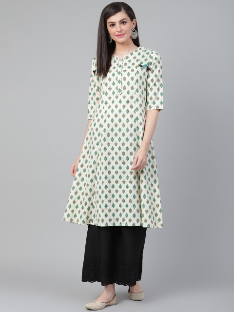 

Shree Women Off-White & Blue Printed A-Line Kurta