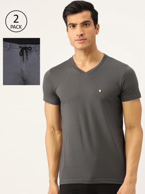 

Sweet Dreams Men Charcoal Grey Solid Lounge Shorts with T-shirt