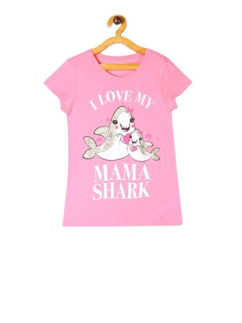 

The Childrens Place Girls Pink Printed Round Neck Pure Cotton T-shirt