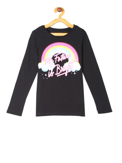 

The Childrens Place Girls Black Printed Round Neck T-shirt