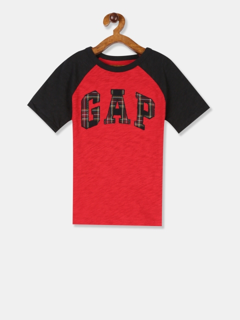 

GAP Boys Red Raglan Sleeve Logo Plaid T-Shirt