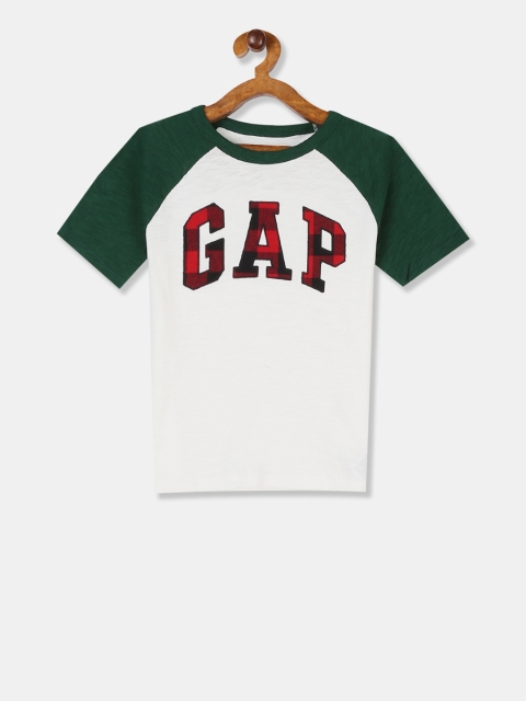 

GAP Boys White Raglan Sleeve Logo Plaid T-Shirt