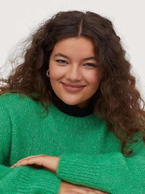 

H&M Women Green Wool-Blend Sustainable Jumper