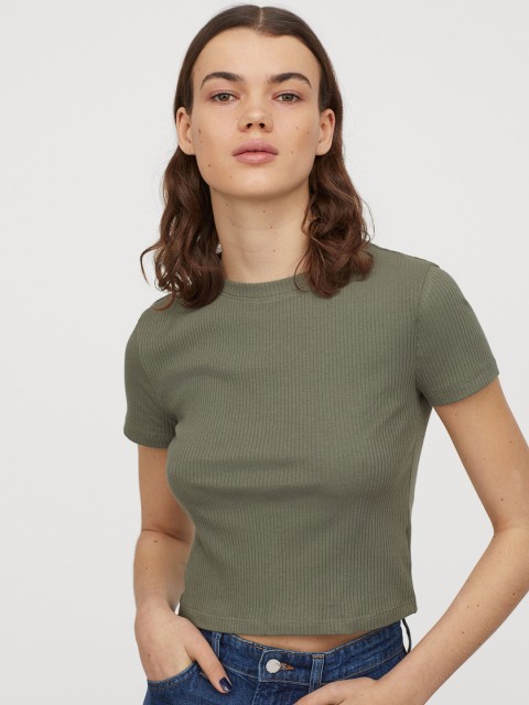 

H&M Women Green Ribbed Top