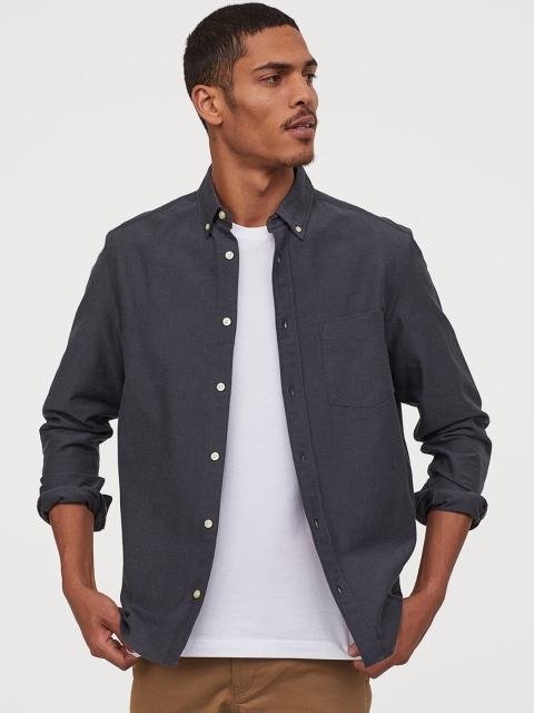 

H&M Men Grey Oxford Shirt Regular Fit