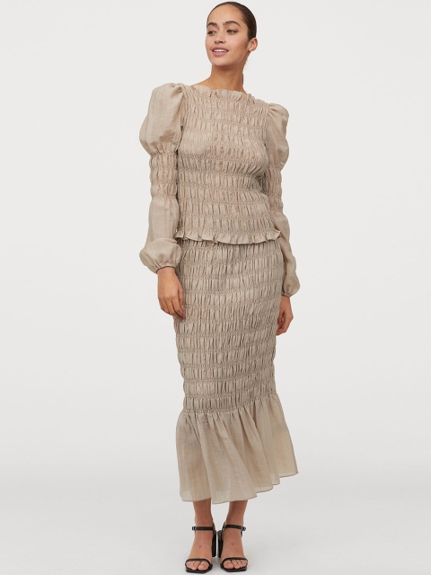 

H&M Women Beige Smocked Skirt