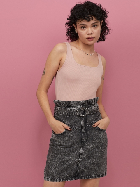 

H&M Women Black Denim Paper Bag Skirt