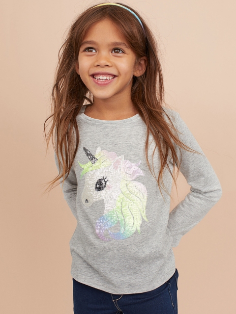 

H&M Girls Grey Jersey Top with Sequins