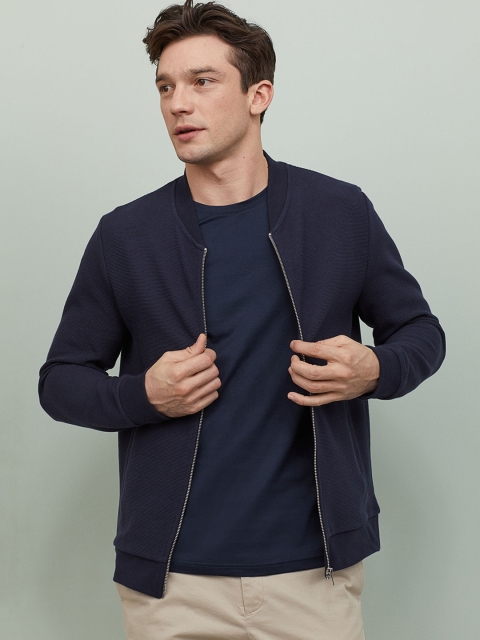 

H&M Men Navy Blue Zipped Cardigan