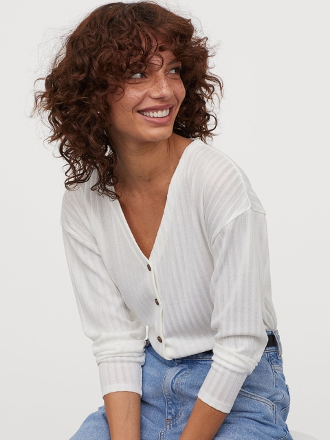 

H&M Women White Ribbed Cardigan