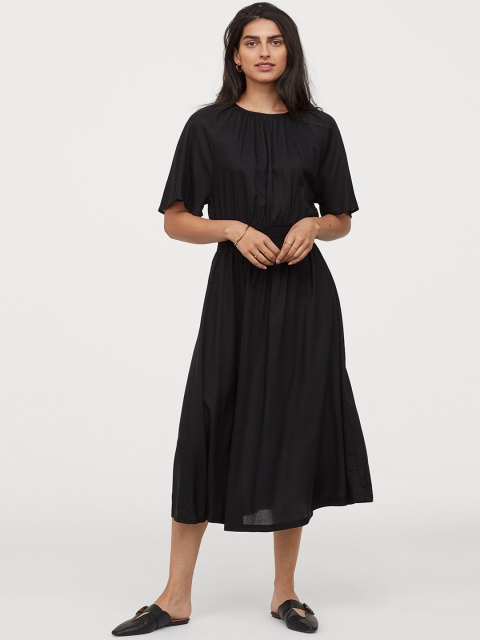 

H&M Women Black Solid Calf-Length Dress