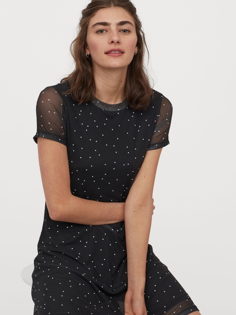 

H&M Women Black & White Patterned Mesh Dress