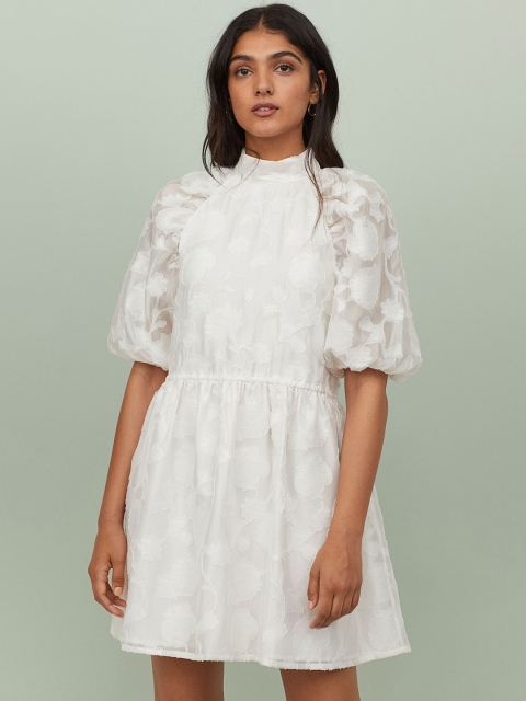 

H&M Women White Jacquard-Weave Dress