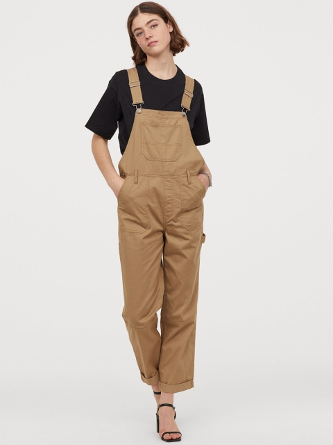 

H&M Women Beige Solid Utility Dungarees