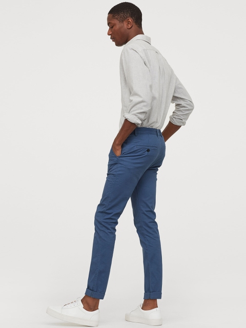 

H&M Men Blue Cotton Chinos Skinny Fit