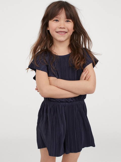 

H&M Girls Navy Blue Solid Pleated Playsuit