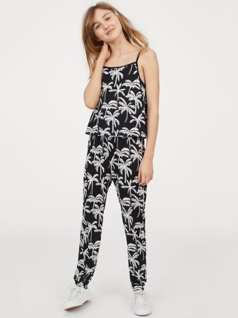 

H&M Girls Black & White Printed Patterned Jumpsuit