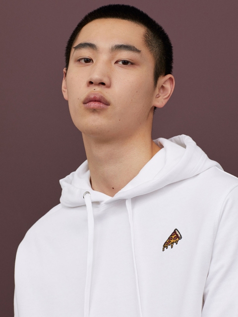 

H&M Men White Cotton Hoodie