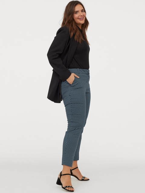 

H&M+ Women Black & White Printed Cigarette Sustainable Trousers