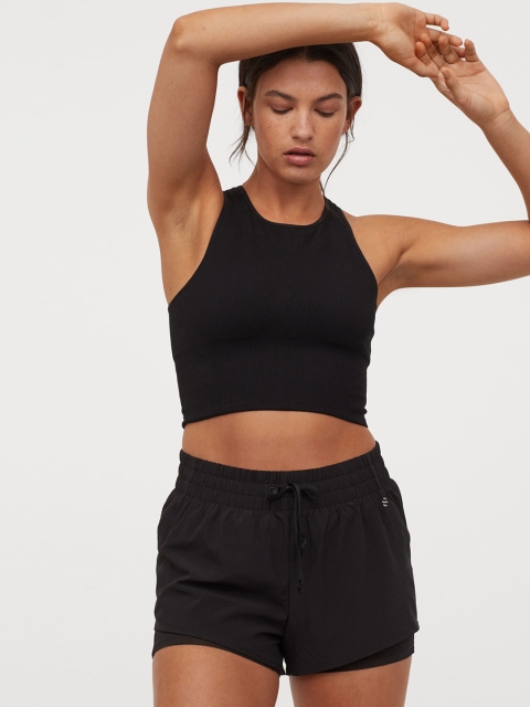 

H&M Women Black Double-Layered Running Shorts