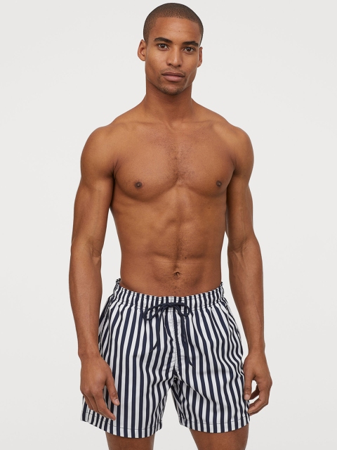 

H&M Men Navy Blue & White Striped Swim Shorts