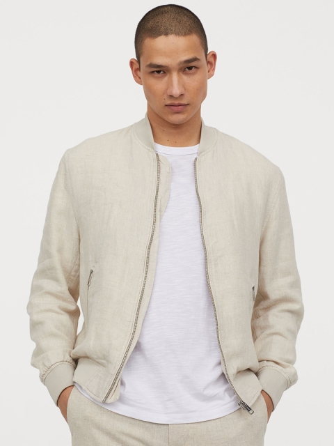 

H&M Men Cream Linen Bomber Jacket