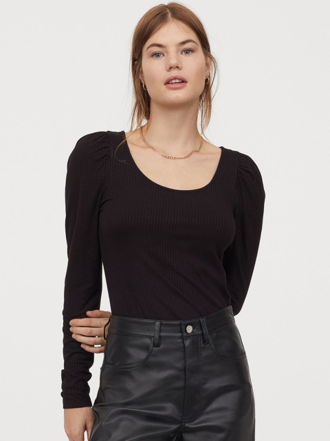 

H&M Women Black Ribbed Jersey Top