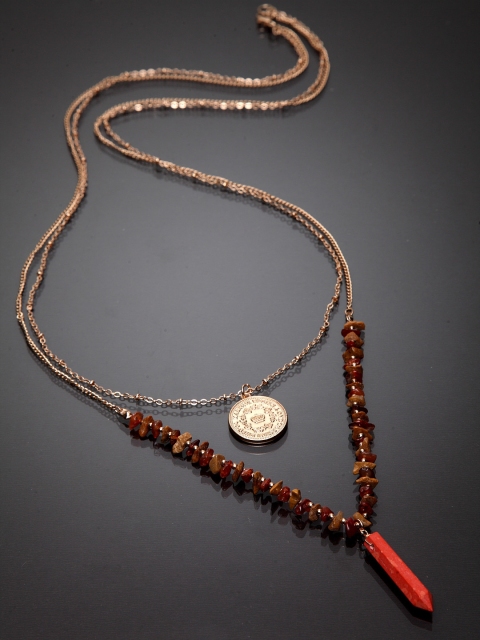 

Madame Rose Gold-Plated Layered Necklace, Orange