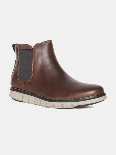

Cole Haan Men Brown Solid Leather Mid-Top Flat Boots