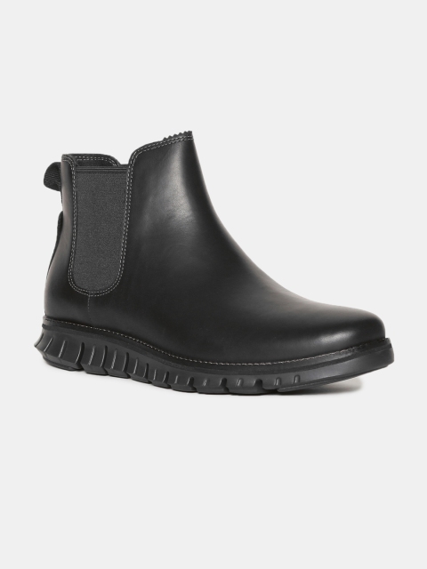 

Cole Haan Men Black Solid Leather Mid-Top Flat Boots