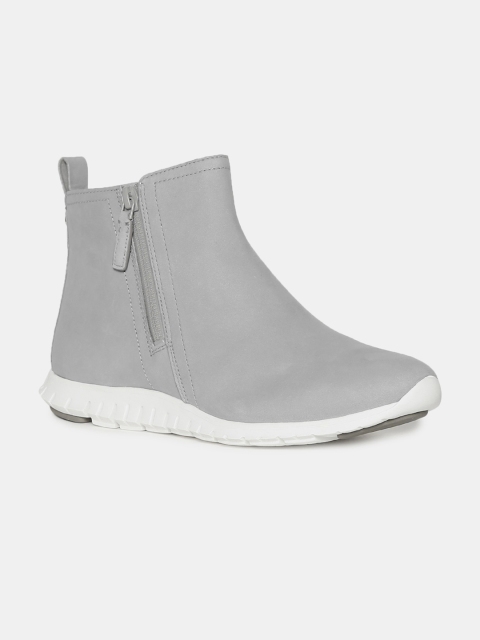 

Cole Haan Women Grey Solid Suede High-Top Flat Boots