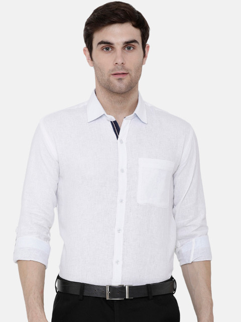 

CAVALLO by Linen Club Men Cotton Linen White Regular Fit Solid Formal Shirt