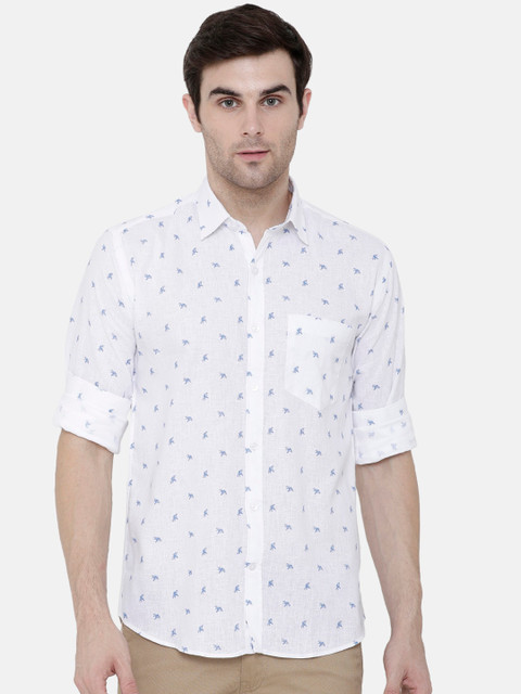 

CAVALLO by Linen Club Men Cotton Linen White Floral Sustainable Shirt