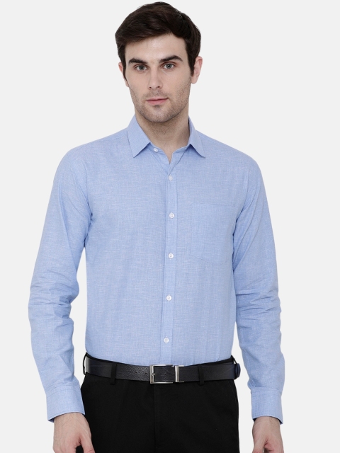 

CAVALLO by Linen Club Men Cotton Linen Blue Slim Fit Solid Sustainable Formal Shirt