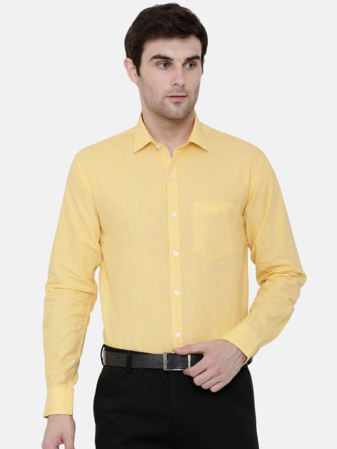 

CAVALLO by Linen Club Men Cotton Linen Yellow Slim Fit Solid Formal Shirt