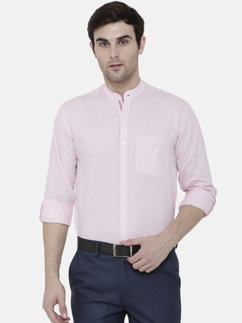 

CAVALLO by Linen Club Men Cotton Linen Pink Regular Fit Solid Formal Shirt