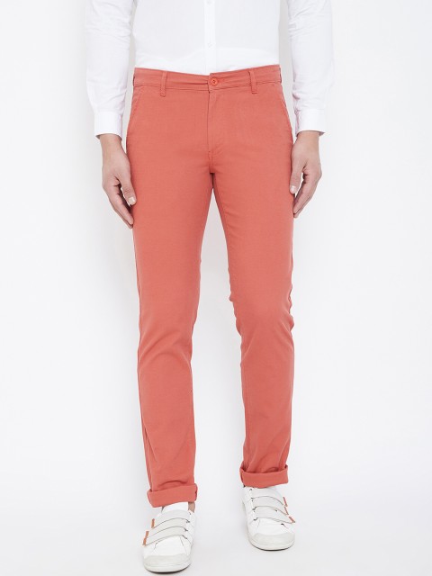 

Canary London Men Coral Orange Smart Slim Fit Solid Regular Trousers