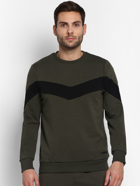 

hummel Men Olive Green & Black Striped Sweatshirt