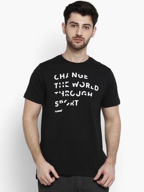 

hummel Men Black & White Printed Round Neck T-shirt